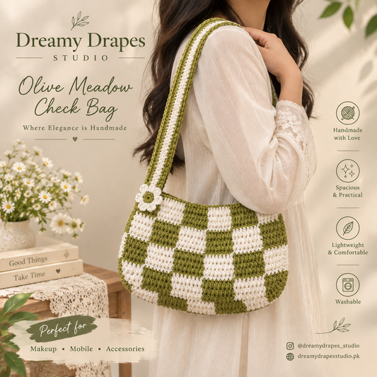 Olive Meadow Check crochet Bag