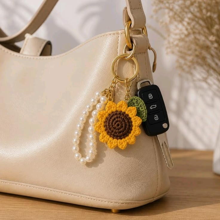 Sunflower pearl Keychain