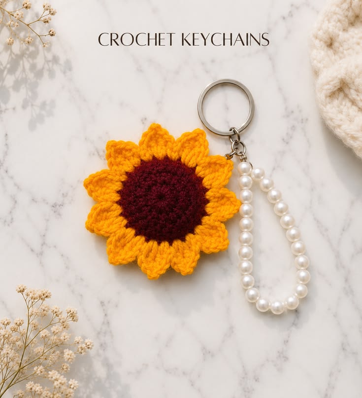 Sunflower pearl Keychain